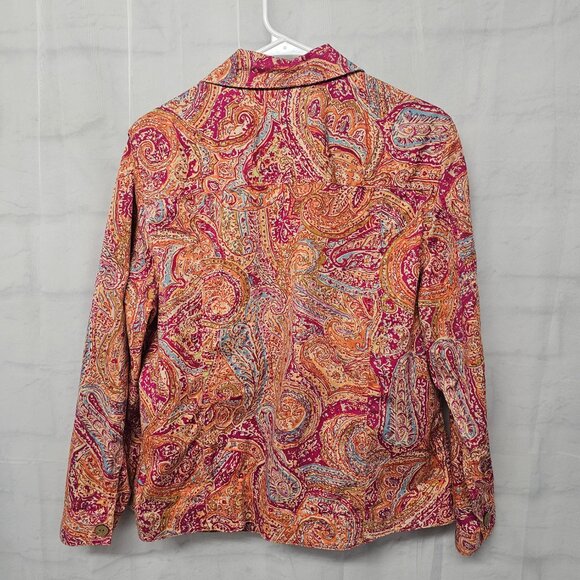 Coldwater Creek Jacket Orange Pink Paisley Boho Casual Cotton 1X - Picture 5 of 8